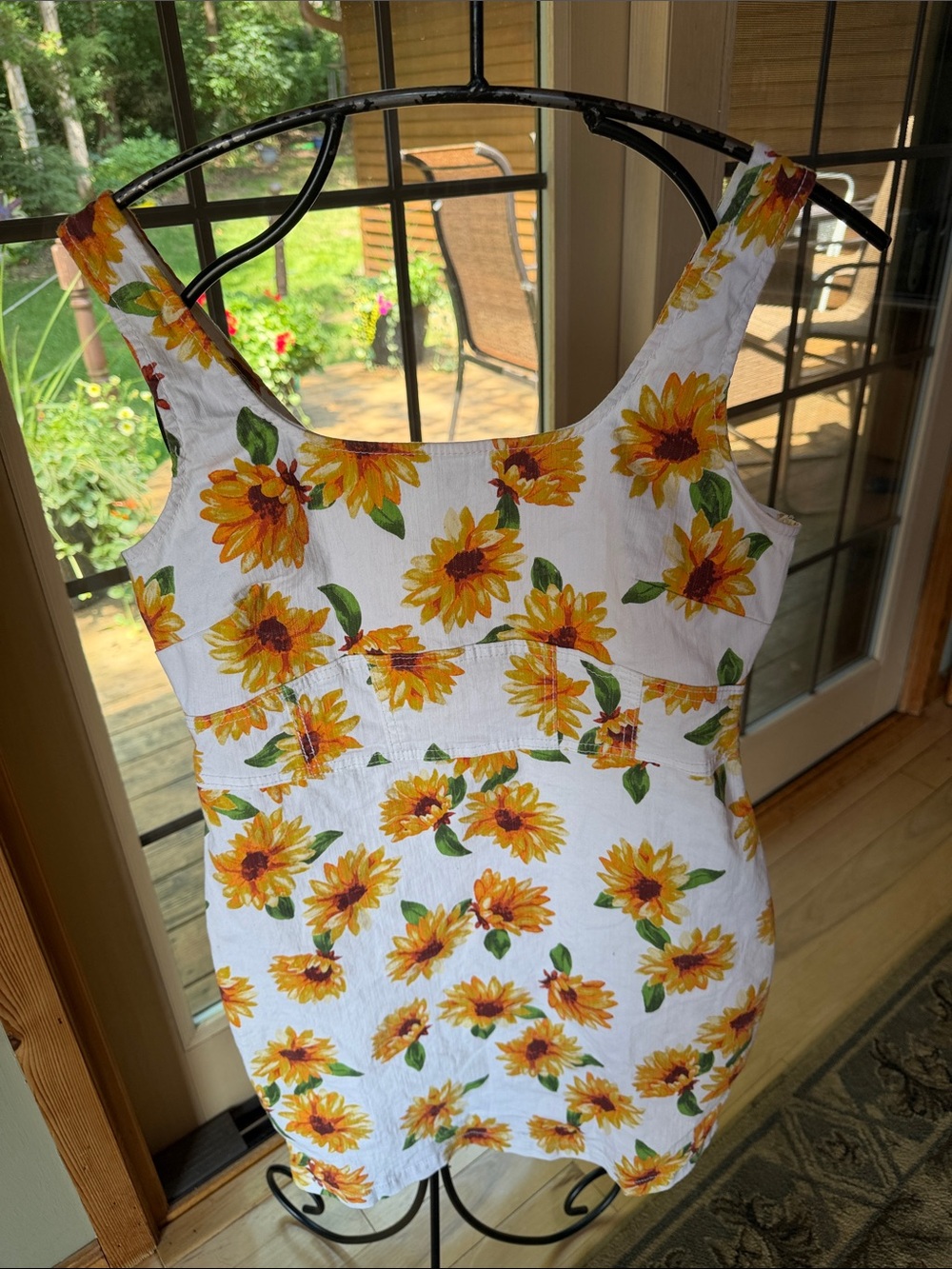 Derek Heart Sunflower Print White Tank Sweetheart Neckline Corset Bodice L Dress